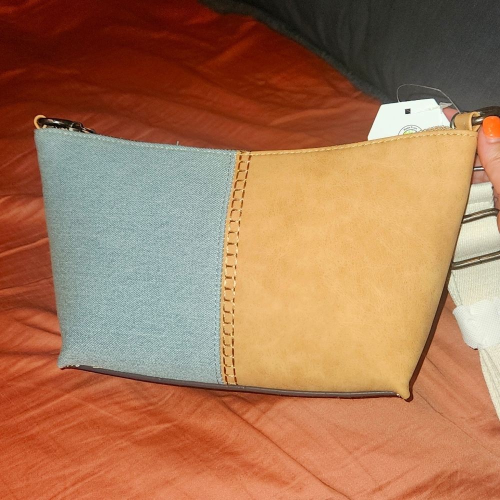 Denim/faux Leather crossbody NWT